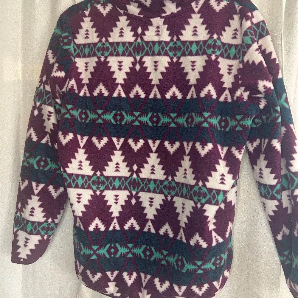 Wrangler Purple Green Aztec Southwestern Print Fleece Quarter Zip Top Equestrian - Picture 3 of 3